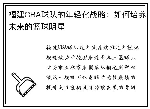 福建CBA球队的年轻化战略：如何培养未来的篮球明星